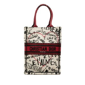 Christian Dior Dior Book Tote Vertical Bag Handbag White Black Red Canvas Wom...